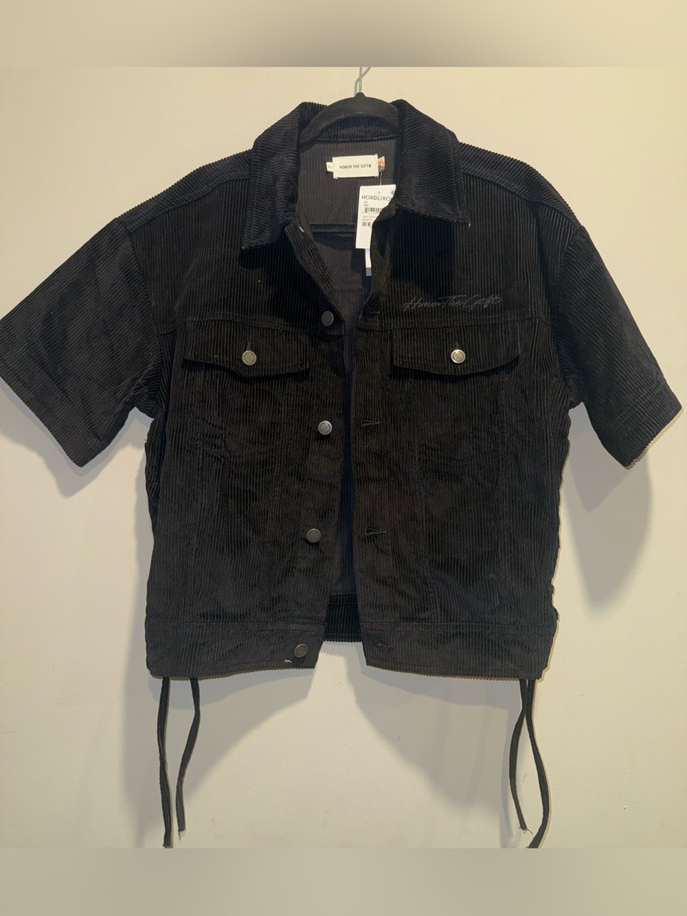 NWT Honor The Gift Black Corduroy Short Sleeve Lace-Up Jacket